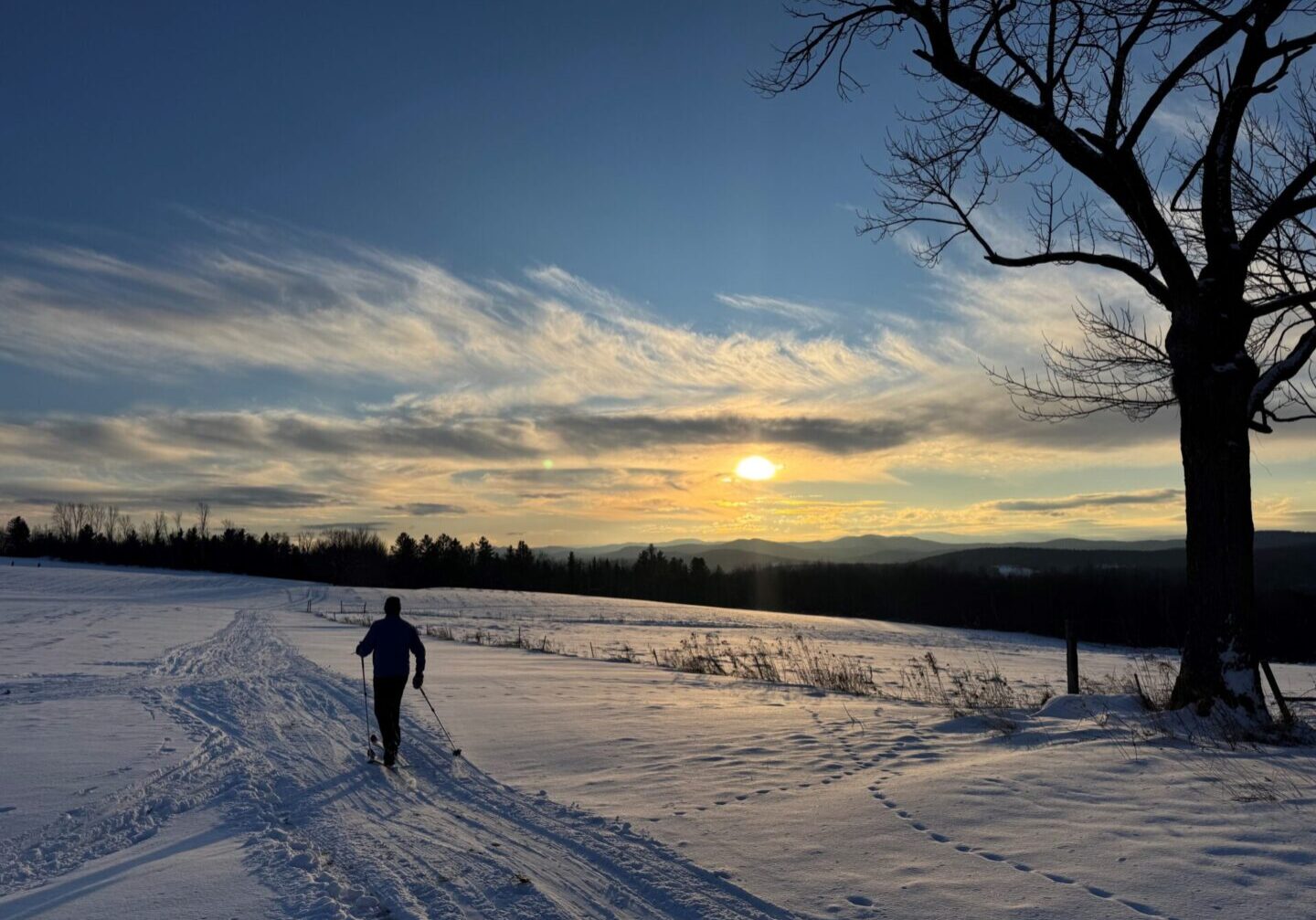 winter skier sunset